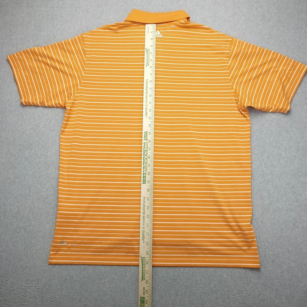 Adidas Polo Shirt Mens L Orange Stripe‎ Golf Climalite Performance Stretch Top